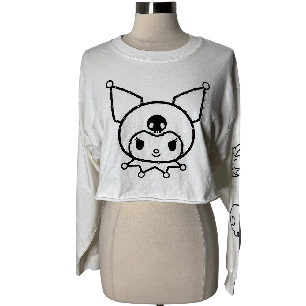 Forever 21 Sanrio Kuromi Long Sleeve Cropped Tee Cream Studded Womens Medium NEW